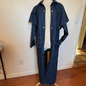 BRASSADA Denim Caped Duster Coat Womens SZ M Rancher jacket Adjustable length
